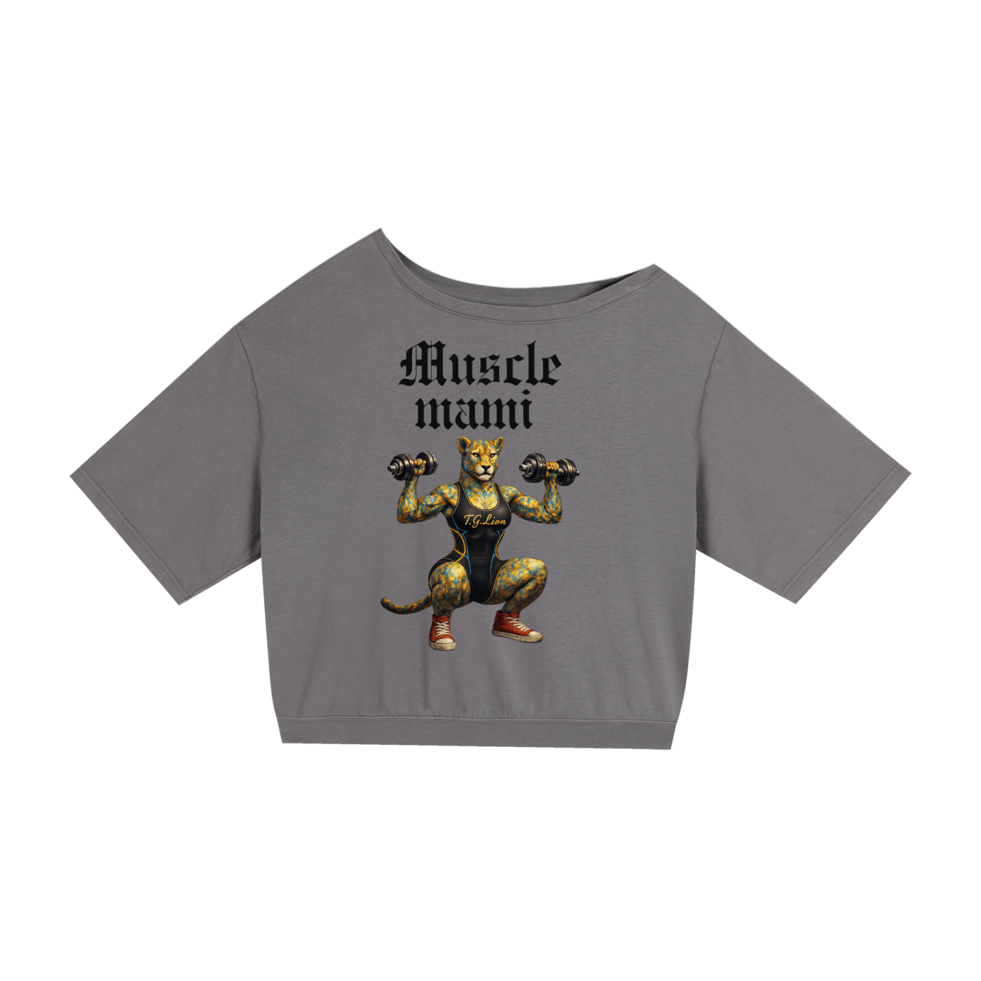 T.G.Lion Asymmetric Shoulder Oversized T-Shirt